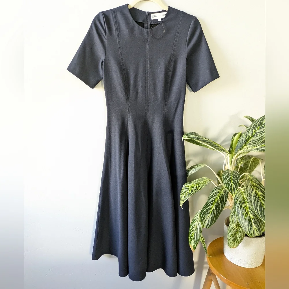 NWOT Zara Elegant Blue Short Sleeve Dress - Picture 2 of 8